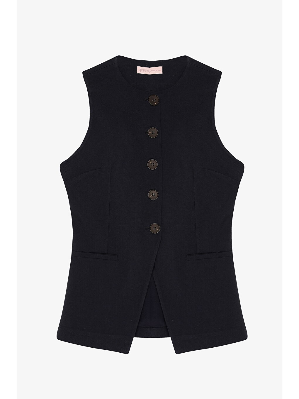 Ön Yırtmaç Detaylı Yuvarlak Yaka Düğmeli Yelek Ceket Lacivert