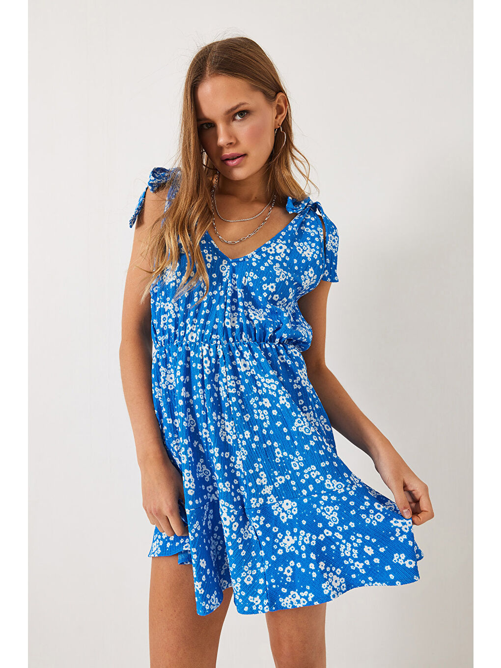 Mavi Kadın Yazlık Çiçekli Viskon Elbise-2