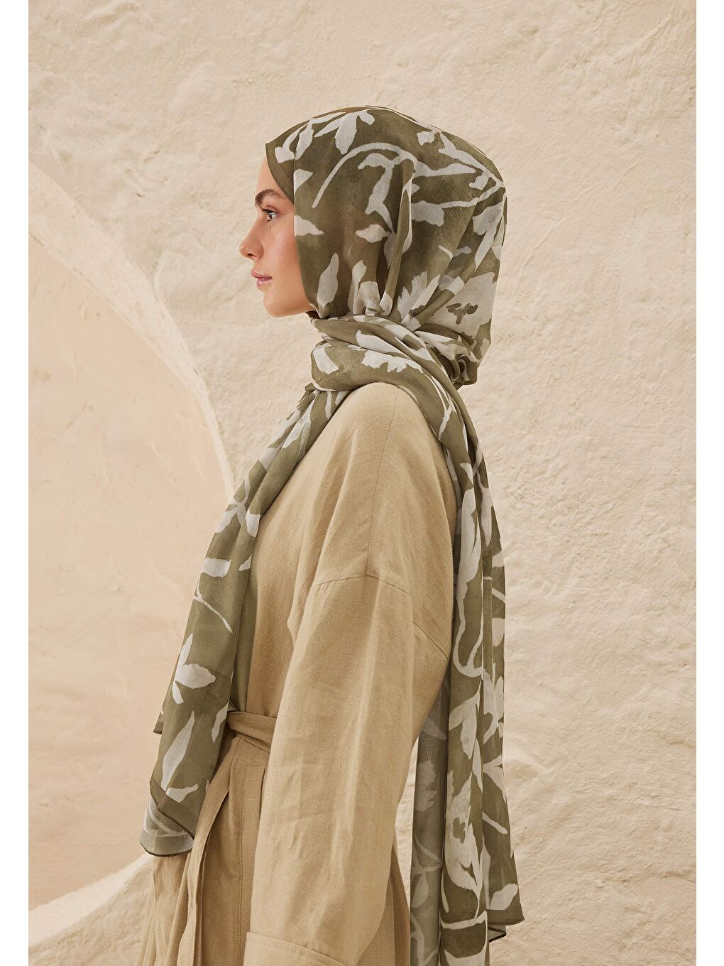 Petunia Desen Rami Şal Haki-3