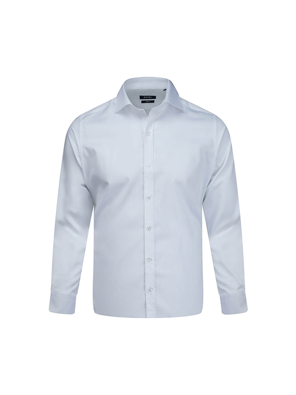 Beyaz Slim Fit Açık İtalyan Yaka Pamuklu Saten Uzun Kollu Gömlek-3