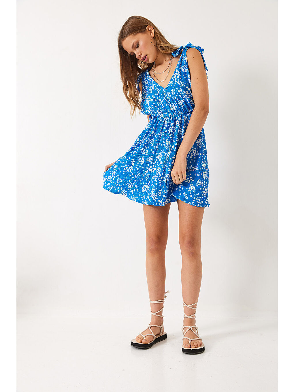 Mavi Kadın Yazlık Çiçekli Viskon Elbise-5