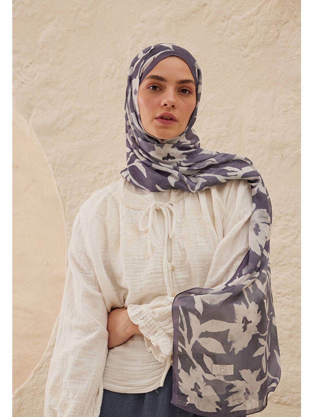 Petunia Desen Rami Şal İndigo-2