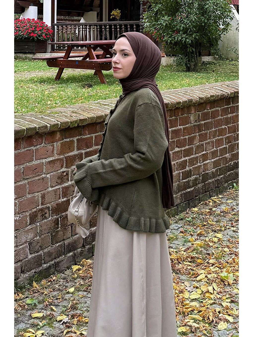 Fırfır Detaylı Hırka Haki-1