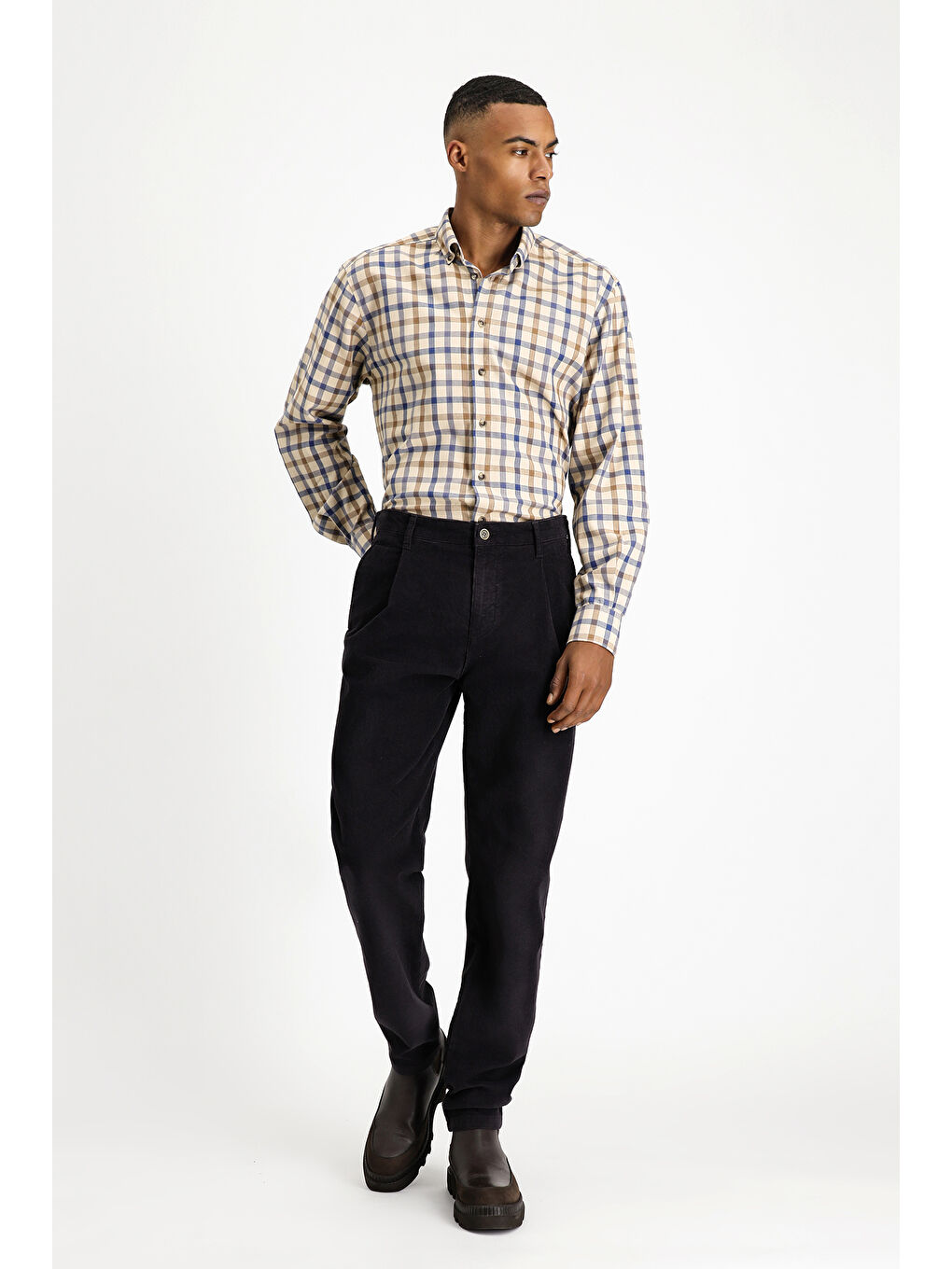 Antrasit Regular Fit Elastanlı Pileli Kadife Pantolon