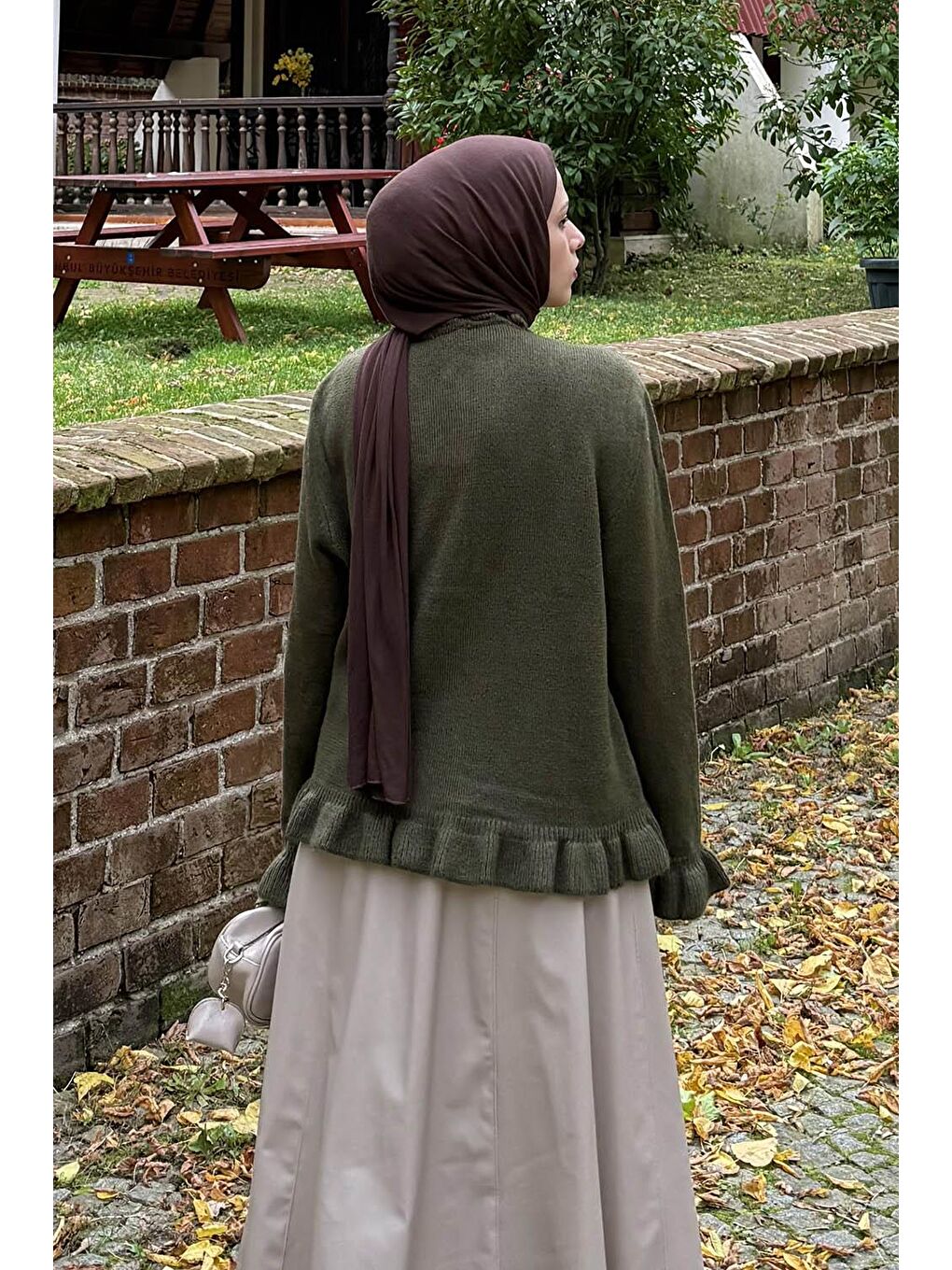 Fırfır Detaylı Hırka Haki-3