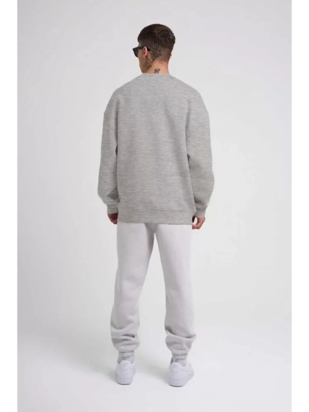 Unisex Biskilet Yaka Üç İplik SweatShirt - Gri-2