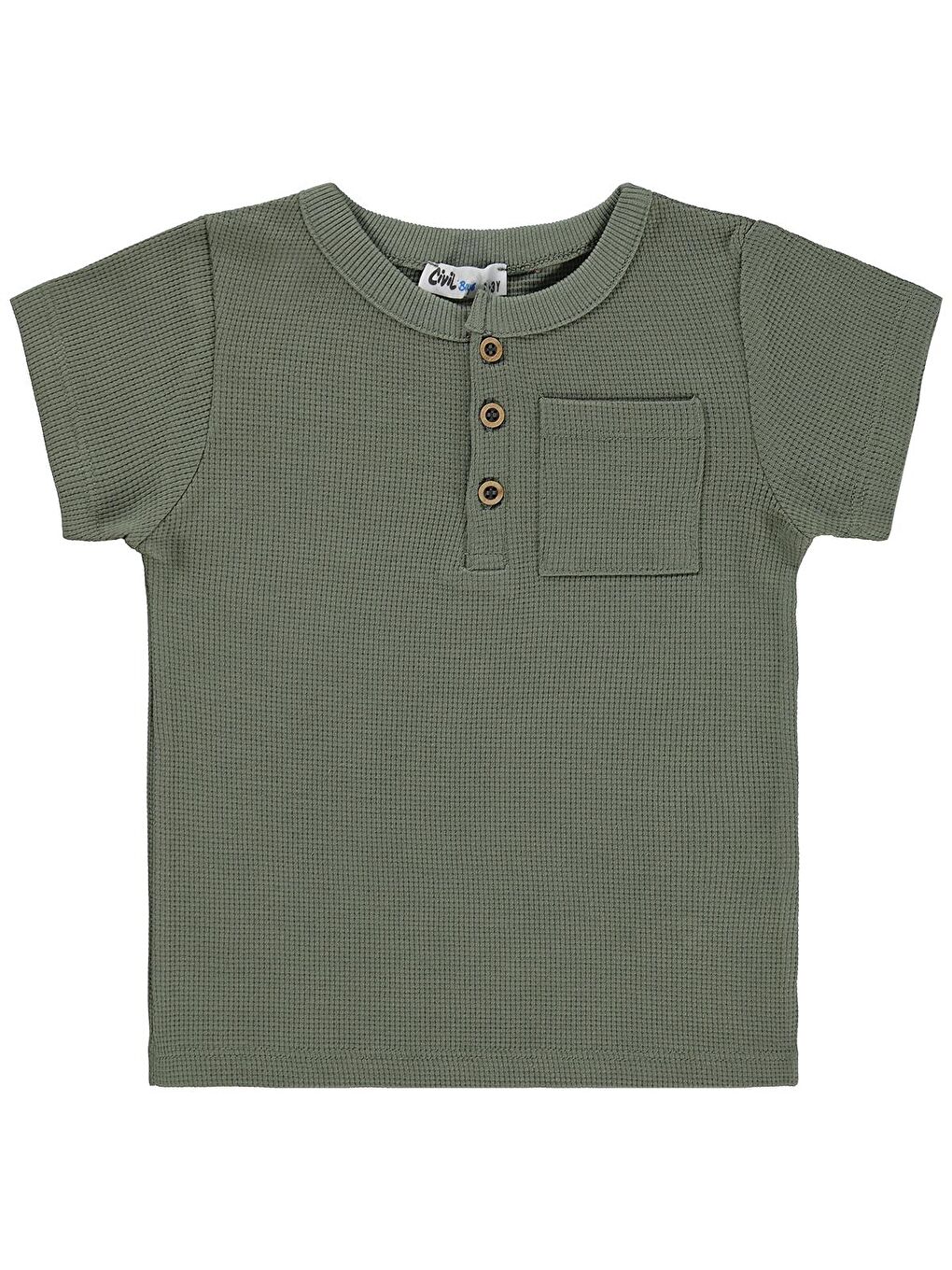 Boys Basic Önü Düğmeli 2-5 Yaş Tişört - Haki