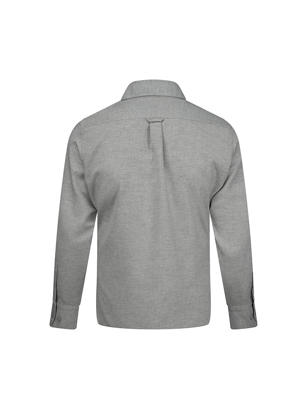 Gri Slim Fit Düğmeli Yaka Pamuklu Uzun Kollu Spor Gömlek-2