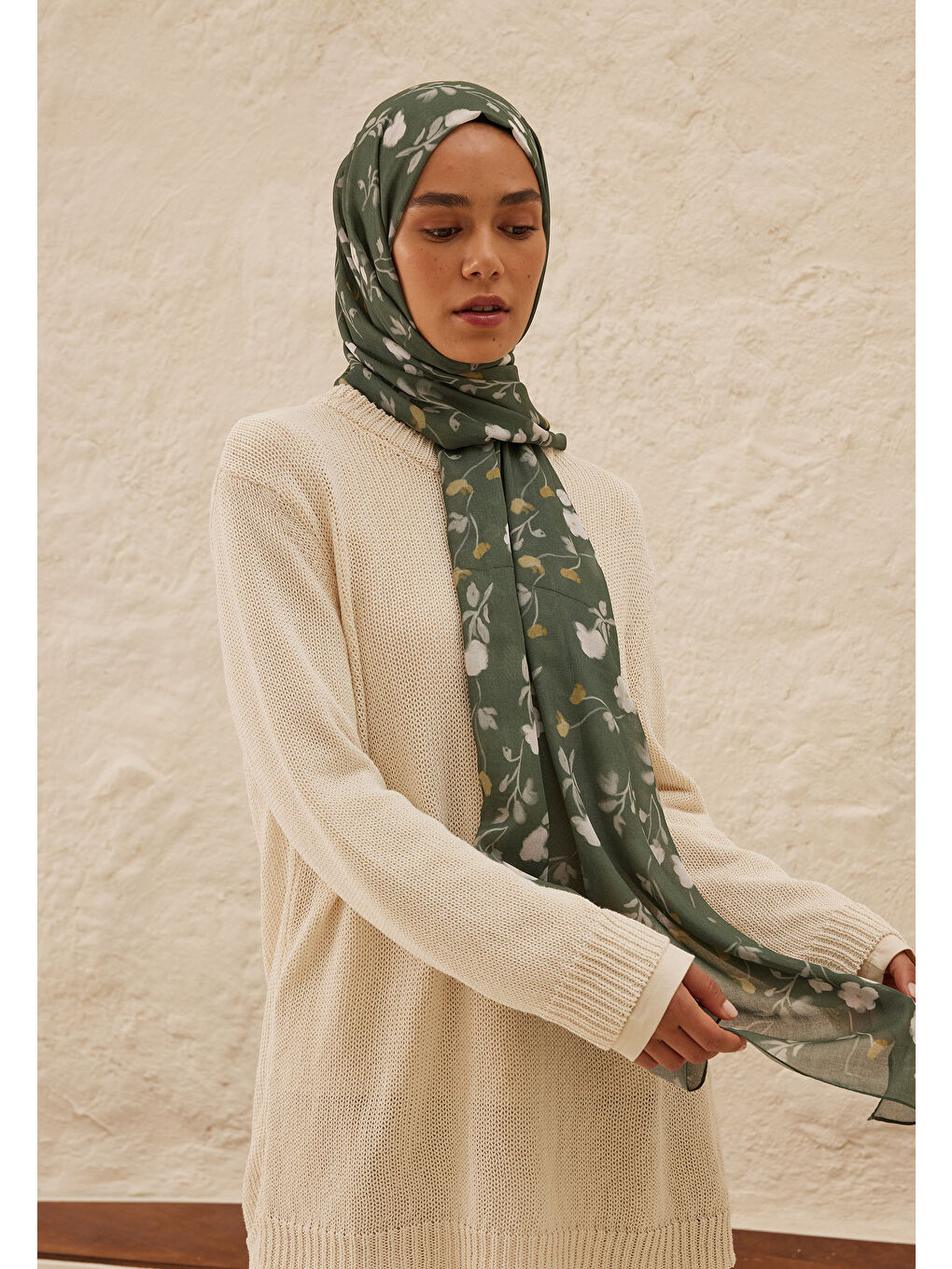 Yeşil Soft Flowers  Desen Rami Şal Yaprak