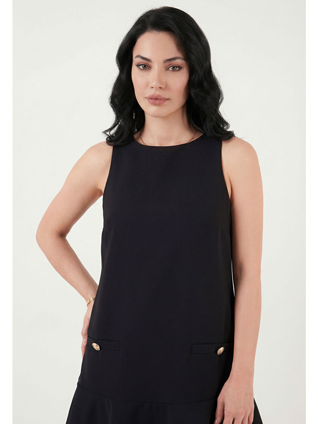 Siyah Kolsuz Mini Boy Cepli Elbise 6525734-3