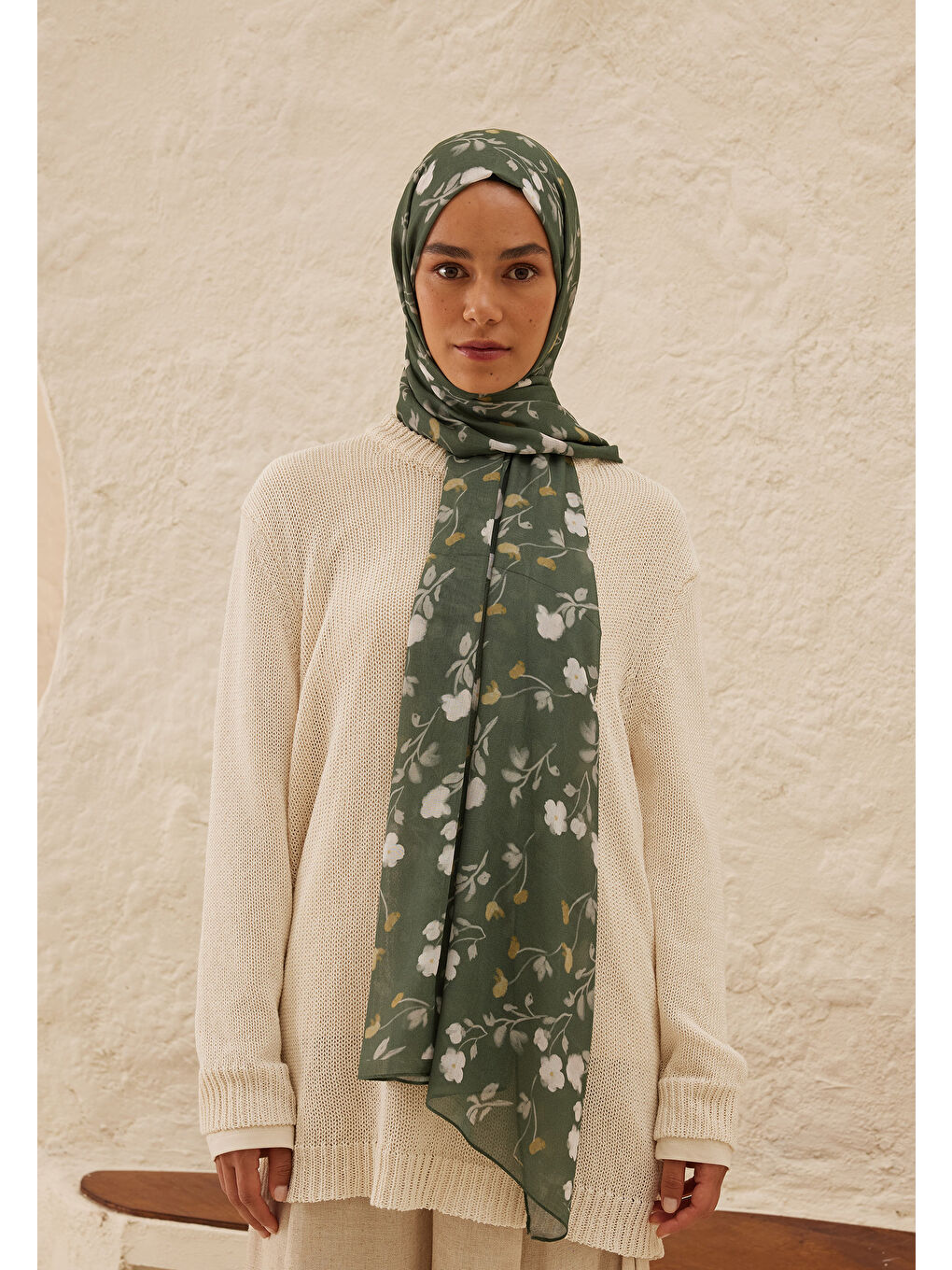 Yeşil Soft Flowers  Desen Rami Şal Yaprak-1