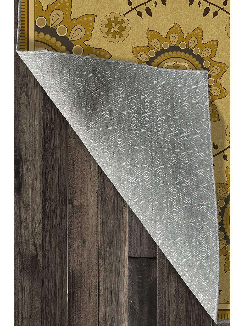 Sarı Dekoratif Özel Tasarım Yıkanabilir İnce Kaymaz Tabanlı Modern Halı KECE FR47-4