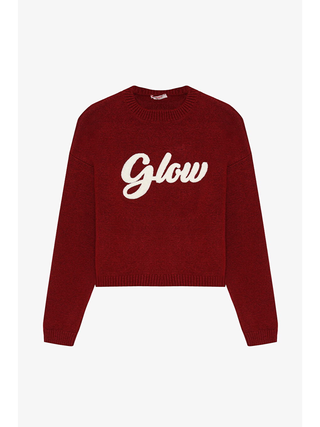 Kabartma Yazılı Bisiklet Yaka Triko Kazak Bordo