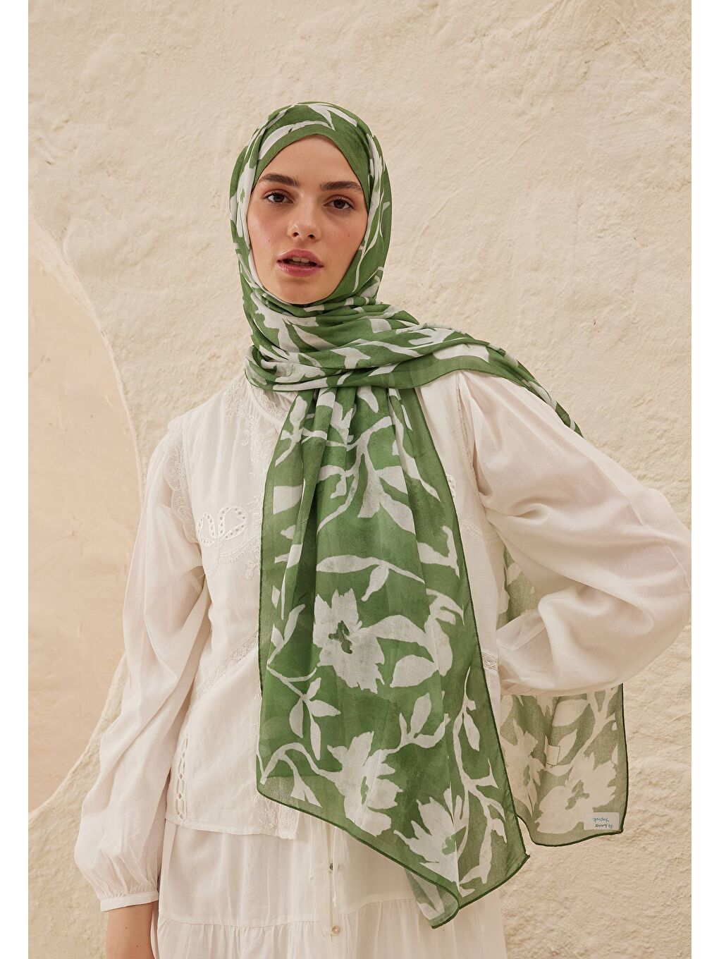 Yeşil Petunia Desen Rami Şal Yaprak-1