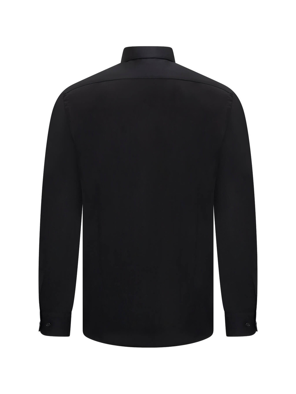 Siyah Comfort Fit Slim Yaka 100% Pamuk Devrik Manşet Uzun Kollu Saten Gömlek-1