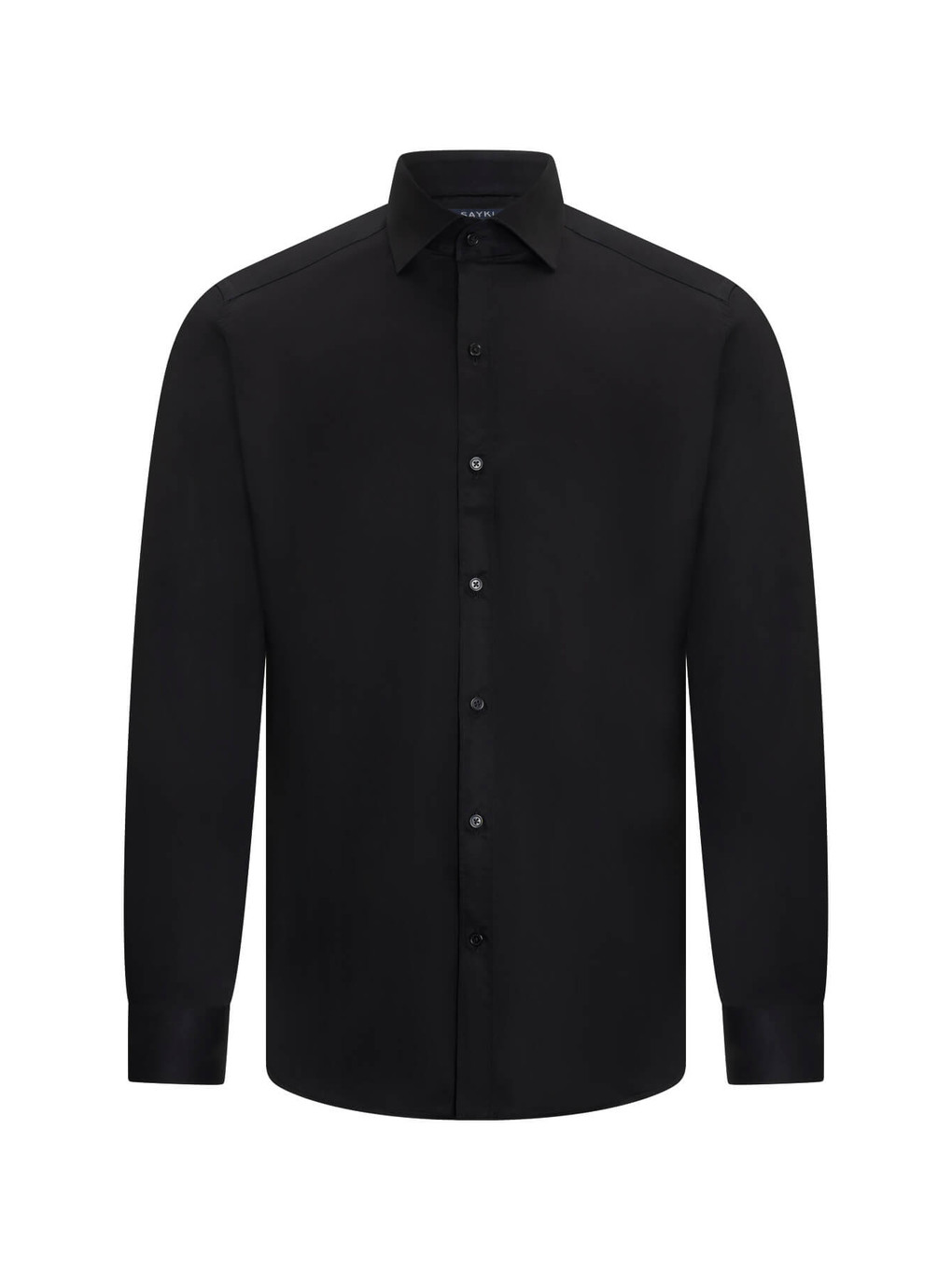 Siyah Comfort Fit Slim Yaka 100% Pamuk Devrik Manşet Uzun Kollu Saten Gömlek-2