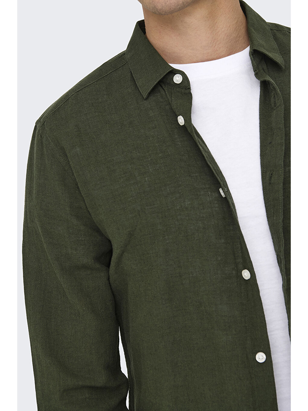 Haki Onscaiden Keten ve Pamuk Karışımlı Slim Fit Gömlek 22012321-5