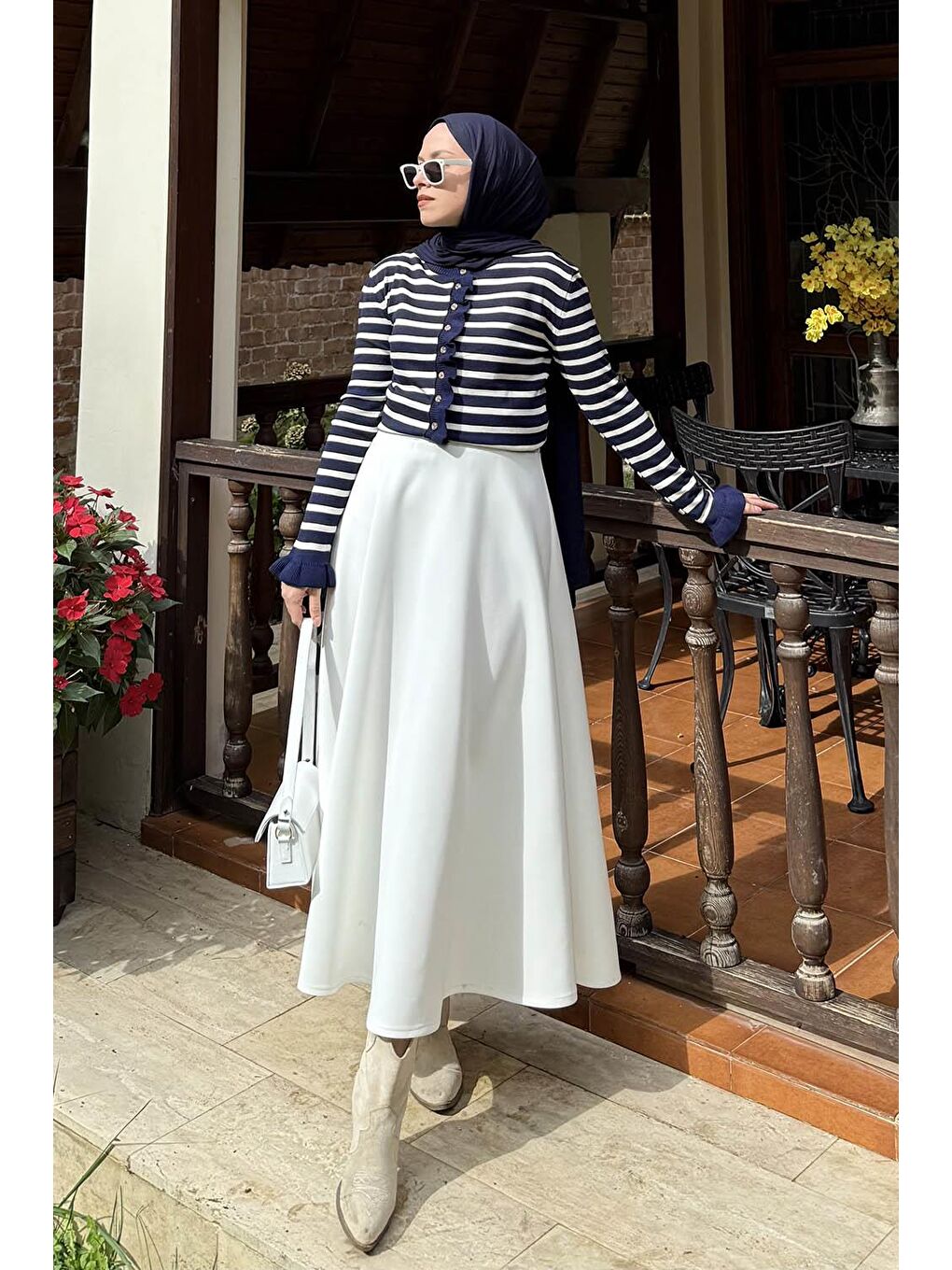 Fırfırlı Çizgili Hırka Lacivert