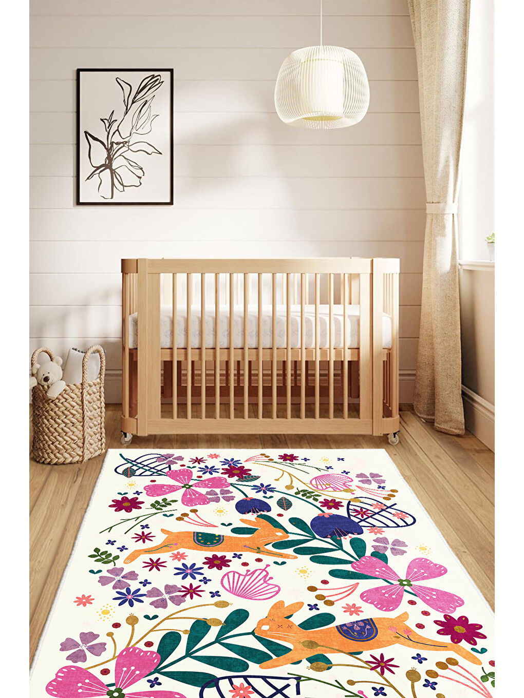 Bej Dekoratif Özel Tasarım Yıkanabilir İnce Kaymaz Tabanlı Modern Halı KECE FR44-3