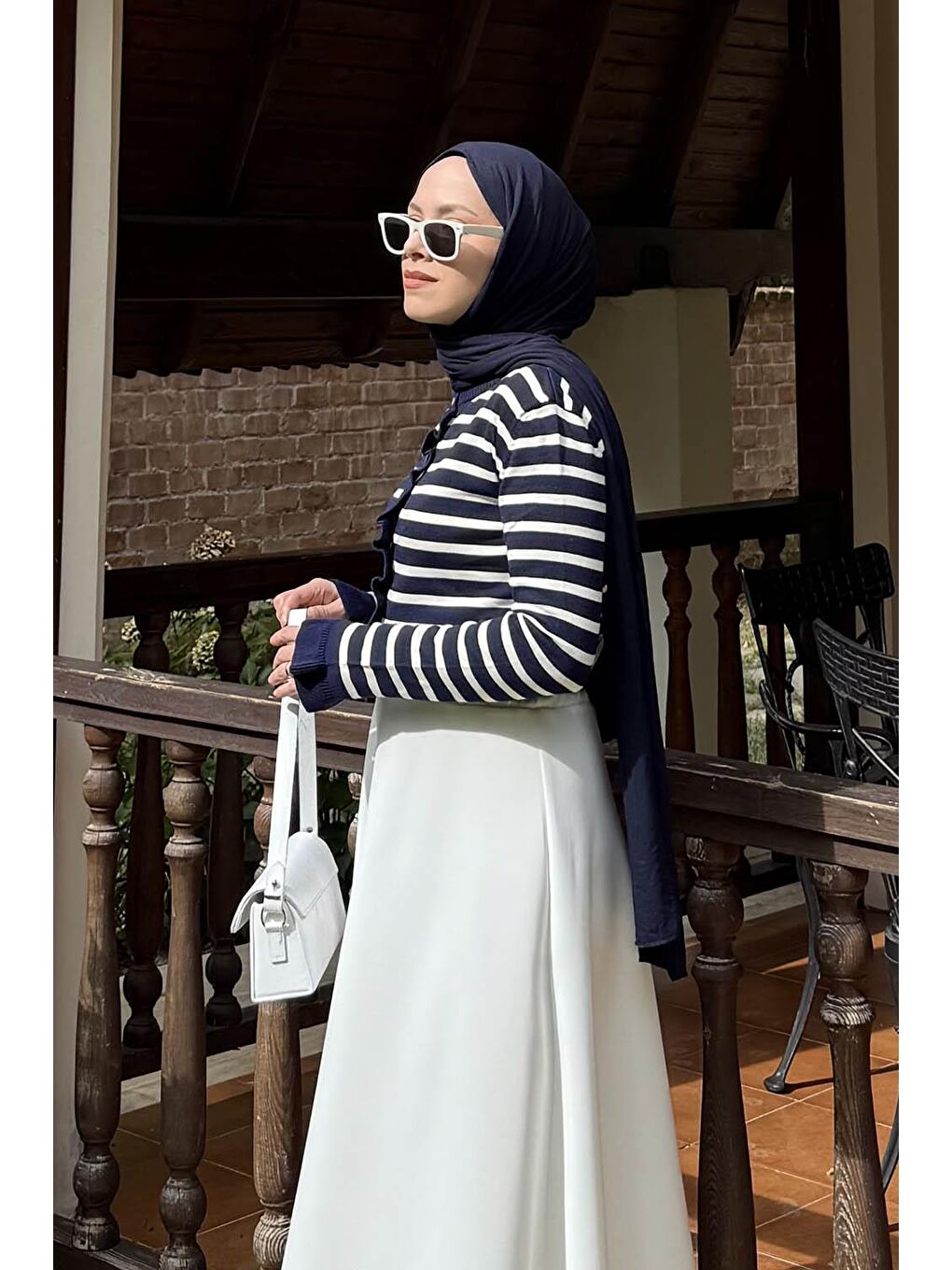 Fırfırlı Çizgili Hırka Lacivert-1