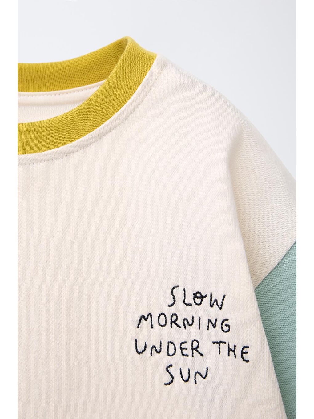 Karışık Çocuk Pamuklu Ekru Renk Bloklu T-Shirt Ve Mint Şort Takım-2