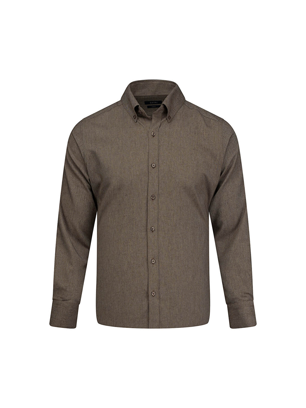 Kahverengi Slim Fit Düğmeli Yaka Pamuklu Uzun Kollu Spor Gömlek