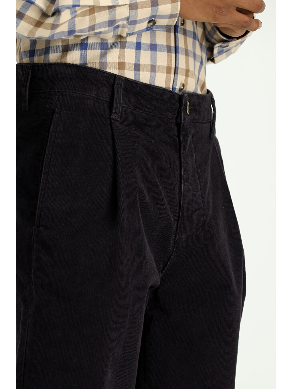 Antrasit Regular Fit Elastanlı Pileli Kadife Pantolon-2