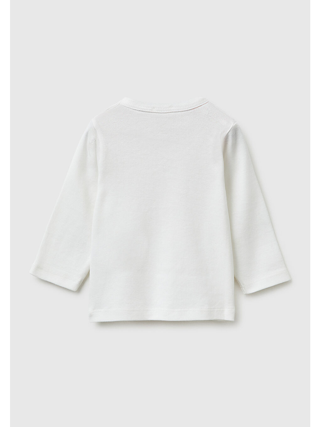 Bebek Beyaz Su Bazlı Logo Baskılı Omzu Gizli Çıtçıtlı Uzun Kollu T-Shirt-1