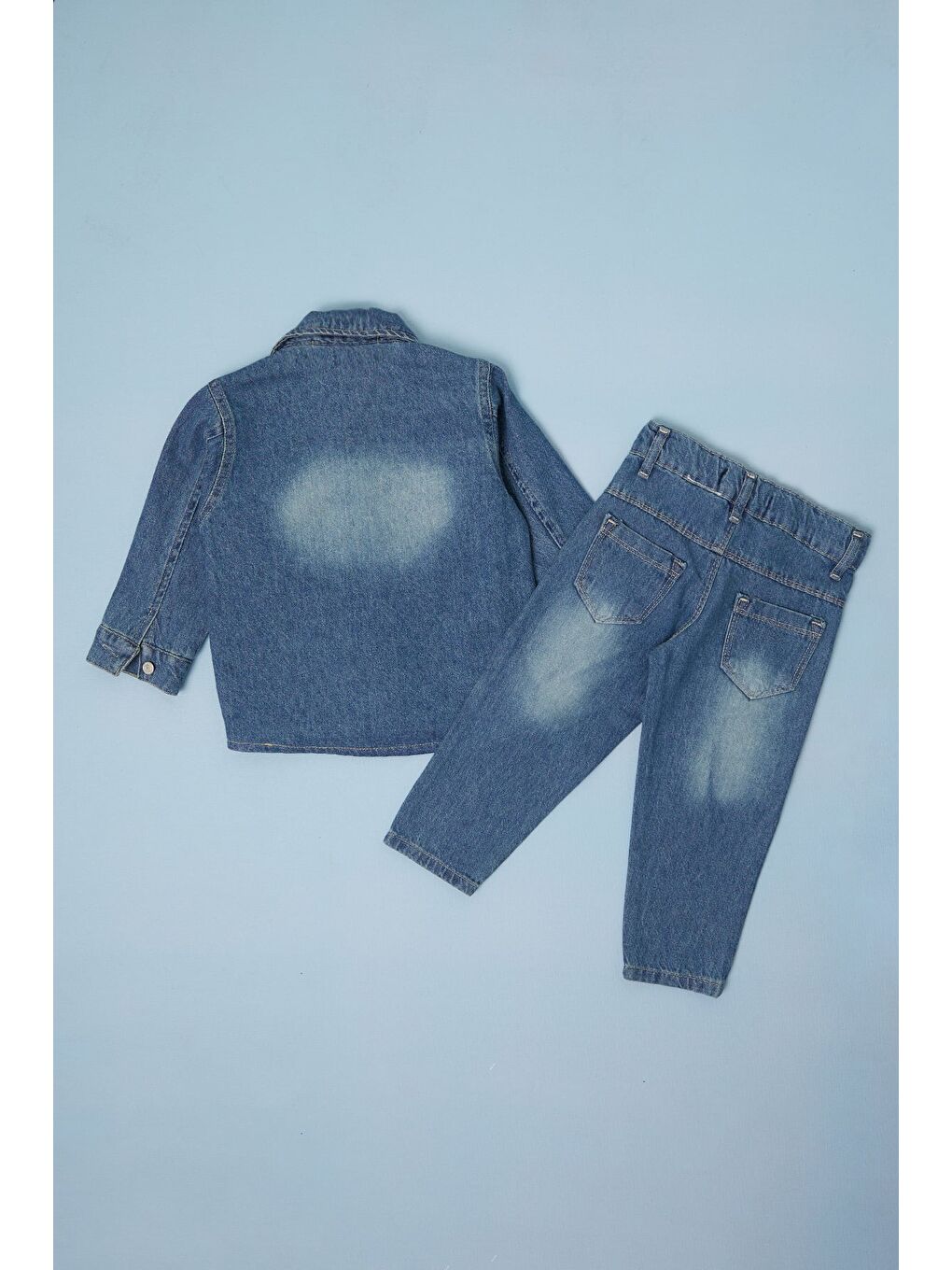 Mavi Düğmeli Polo Yaka  Erkek Çocuk Jean 3 Lü Takım-2