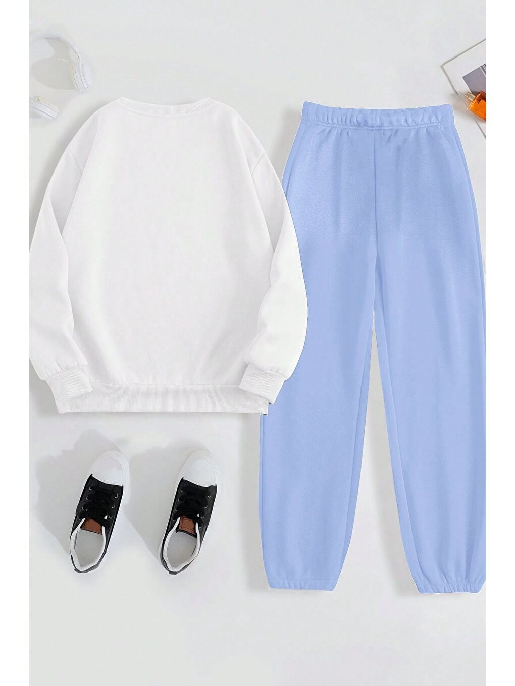 Unisex Bebe Mavisi Beyaz Bisiklet Yaka Brooklyn Baskılı Alt-Üst Eşofman Takımı-1