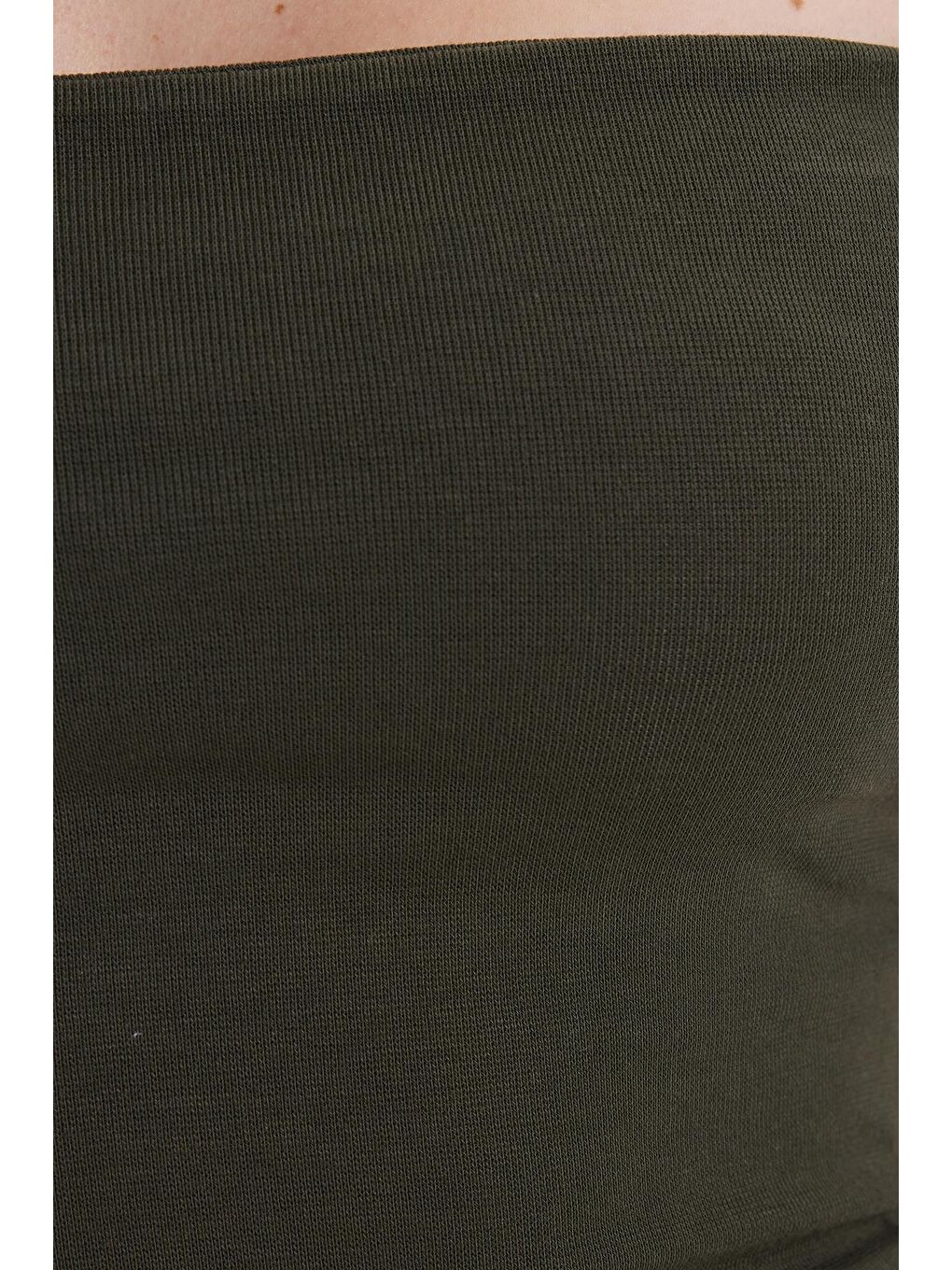 Kadın Slim Fit Dar Kesim Pamuklu Straplez Haki Bluz-4