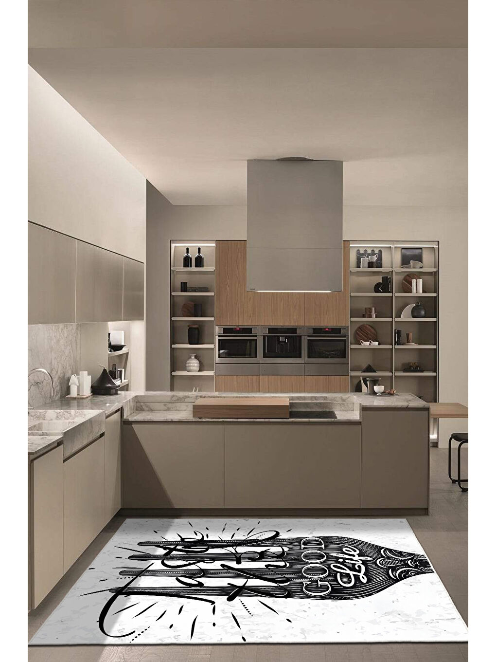 Beyaz Dekoratif Özel Tasarım Yıkanabilir İnce Kaymaz Tabanlı Modern Halı KECE FR42-2