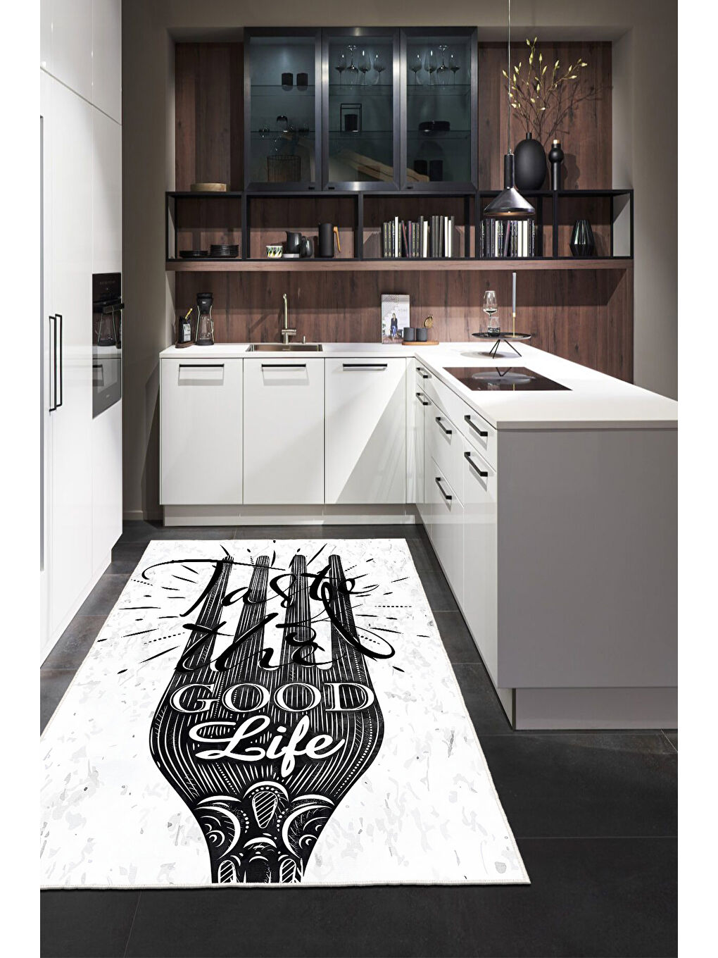 Beyaz Dekoratif Özel Tasarım Yıkanabilir İnce Kaymaz Tabanlı Modern Halı KECE FR42-3