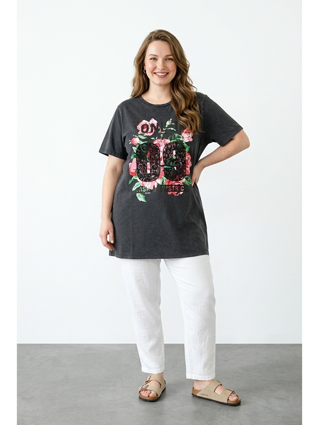 Lacivert Asit Yıkamalı T-shirt-1