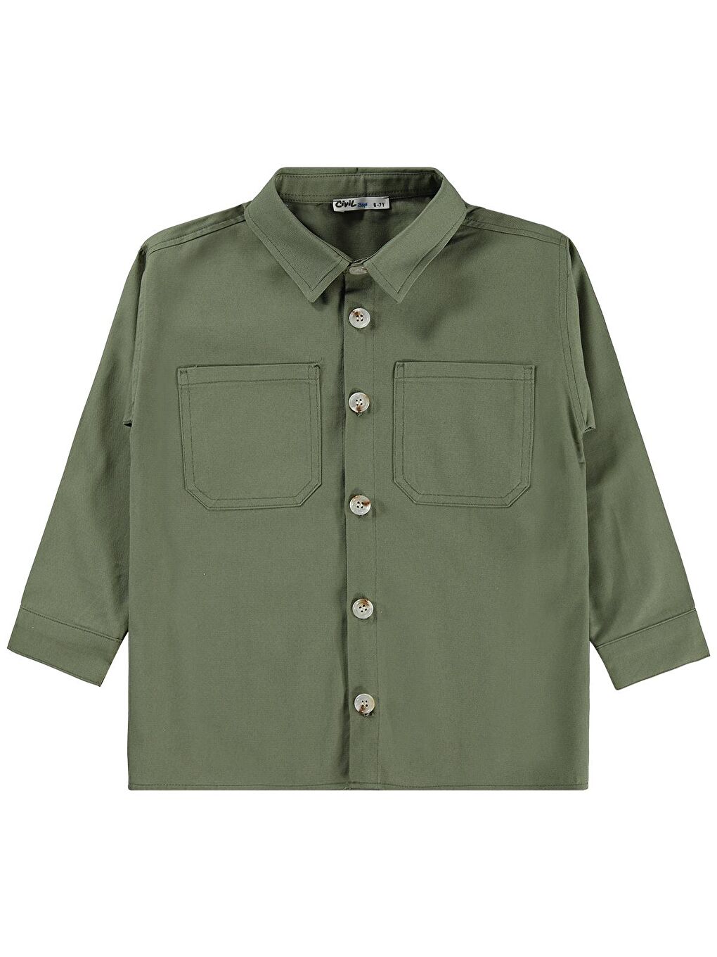 Boys Çift Cepli Tişörtlü 10-13 Yaş Gömlek - Haki-3