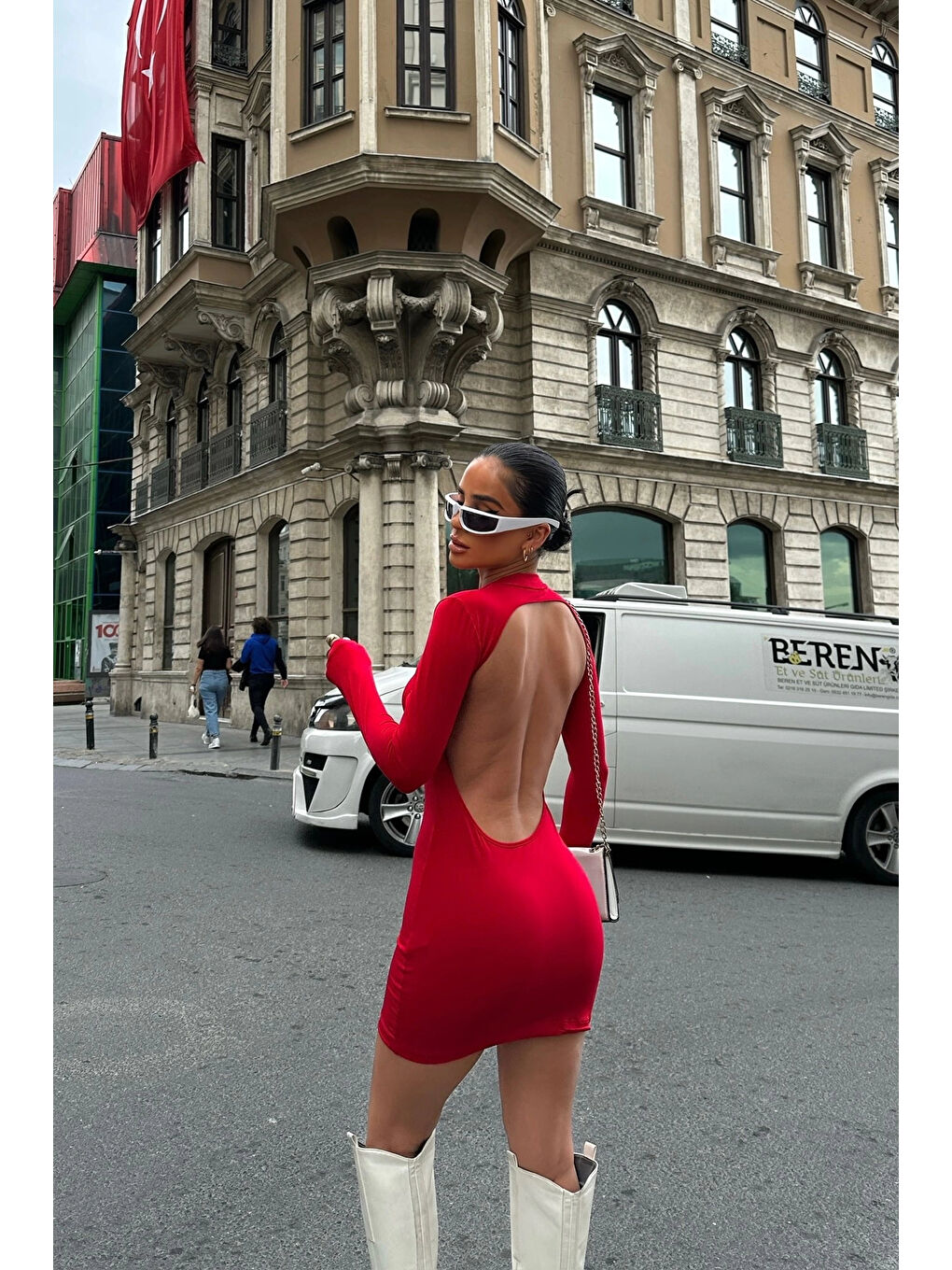 Kadın Kırmızı Sırt Dekolte Elbise 1026-0032-1