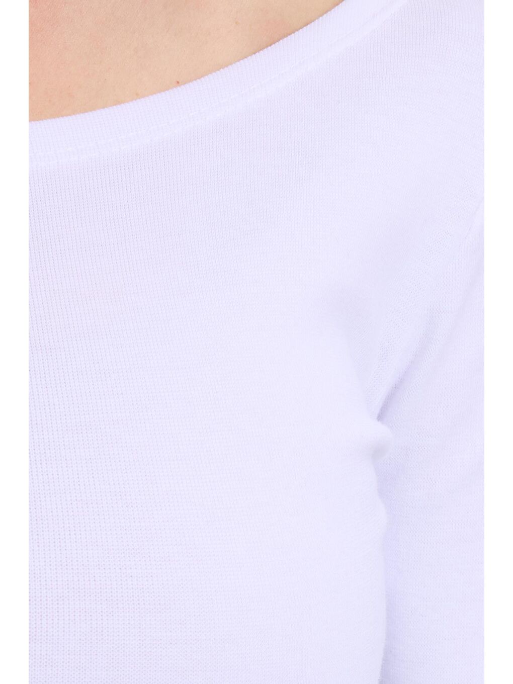 Kadın Slim Fit Dar Kesim Pamuklu Modal Kumaş Uzun Kollu Kayık Yaka Beyaz Bluz-5