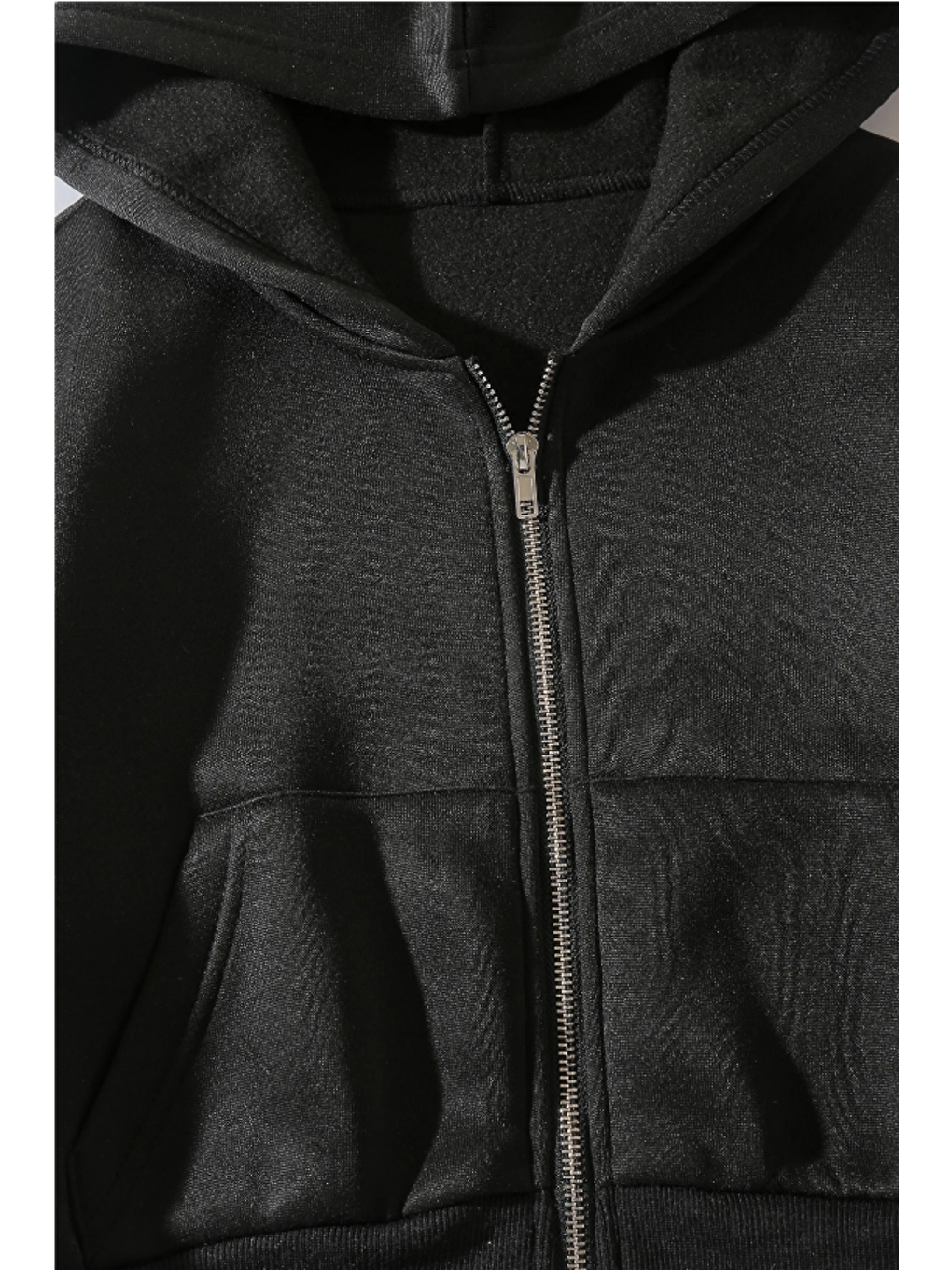 Kadın Kapüşonlu Şardonlu Siyah Renk Crop Sweatshirt-1