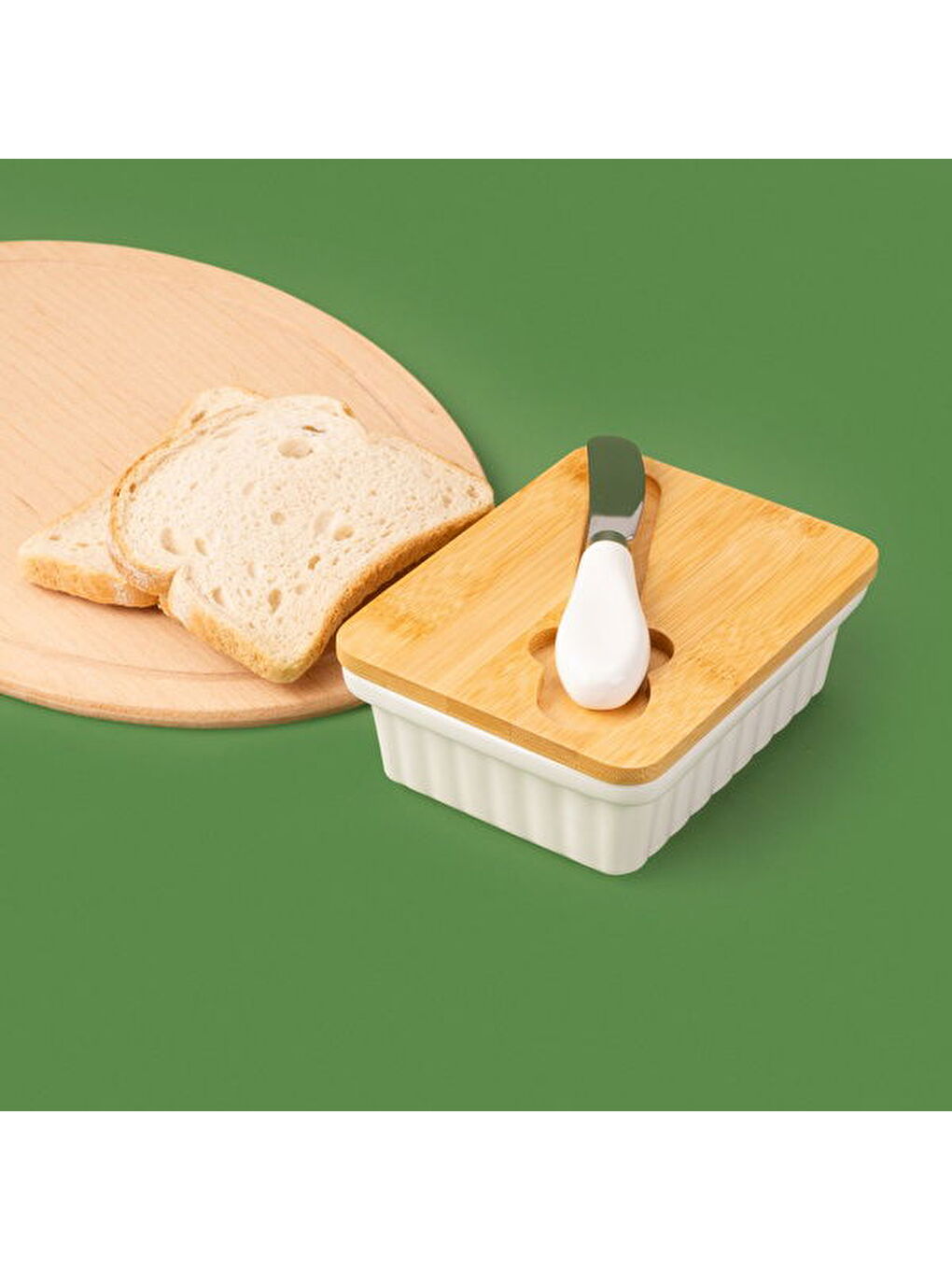 Kitchen Bıçaklı Porselen Tereyağlık - Beyaz - 14 cm-1