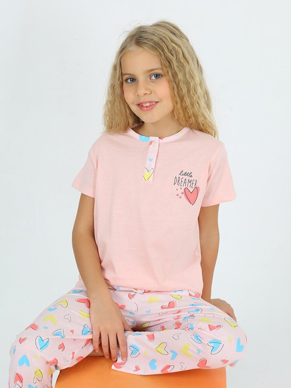 Pembe Kız Çocuk Kısa Kollu %100 Pamuklu Düğme Detaylı Dreamer Pijama Takımı-2