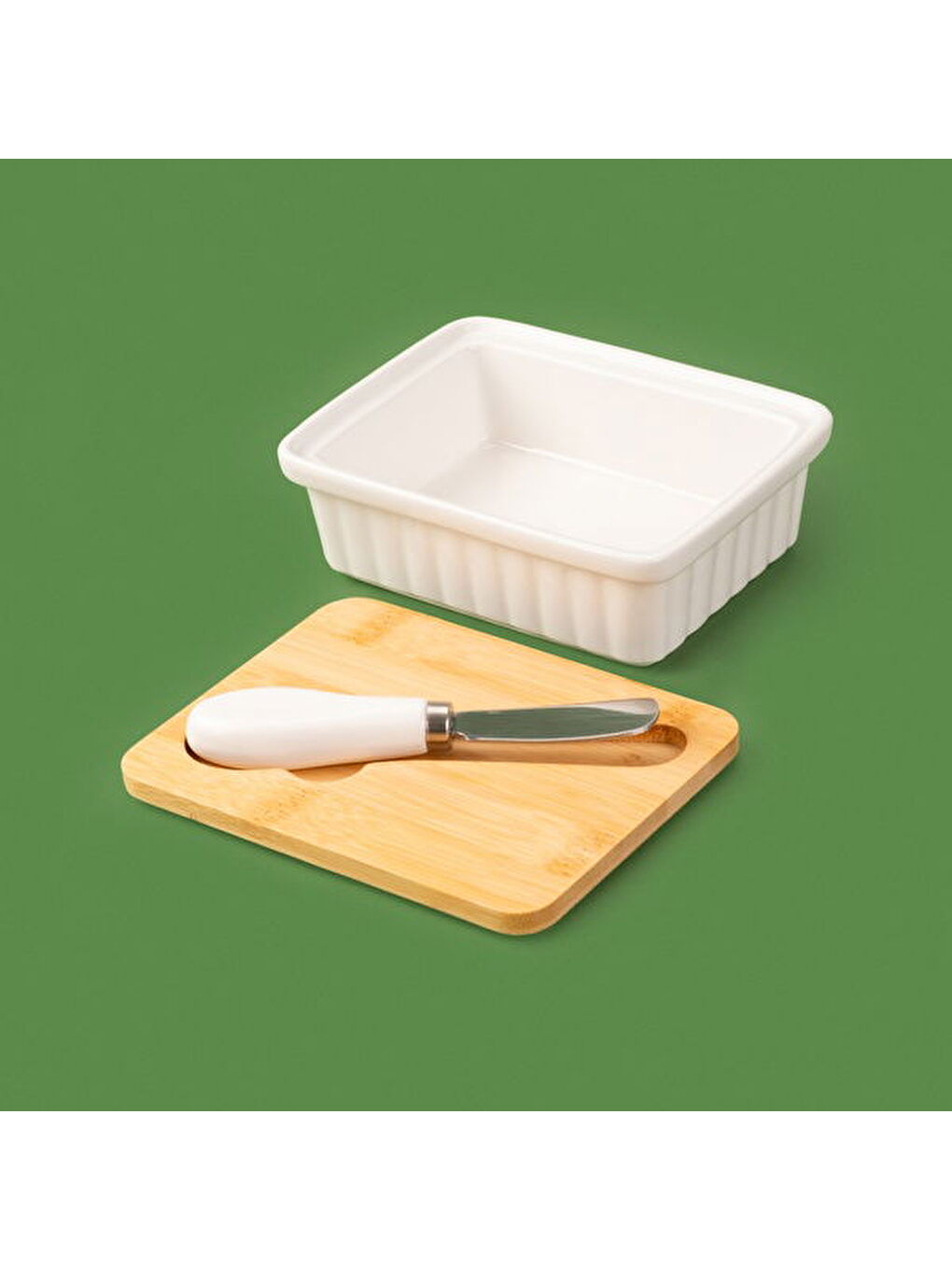 Kitchen Bıçaklı Porselen Tereyağlık - Beyaz - 14 cm-2