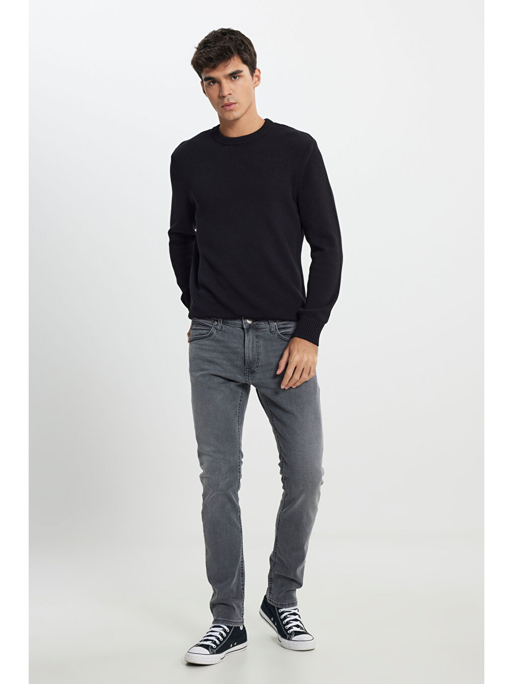 Regular Fit Normal Kesim Bisiklet Yaka Siyah Triko-1