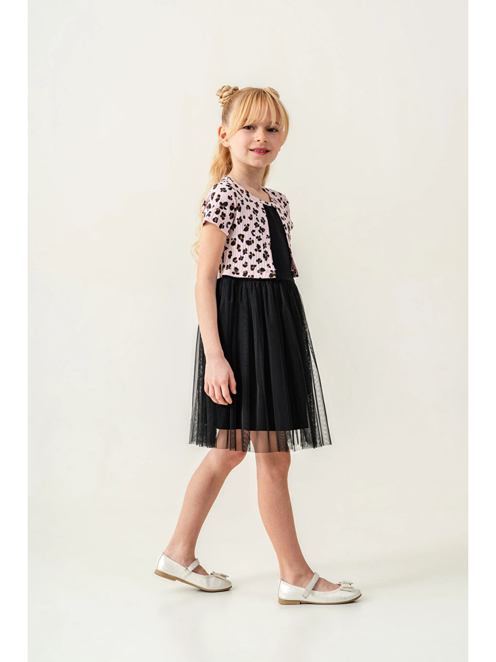 Pembe Çiçek Desenli Bolero Detaylı Kız Çocuk Elbise 008-1