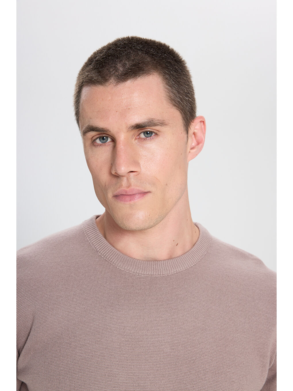 Bej Regular Fit Normal Kesim Bisiklet Yaka Vizon Triko Kazak-3