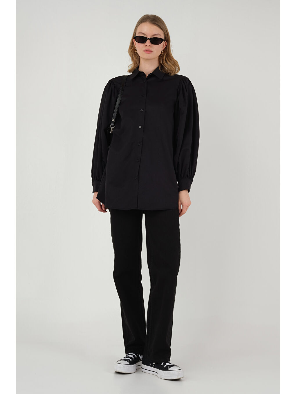 Balon Kol Gömlek Siyah-1