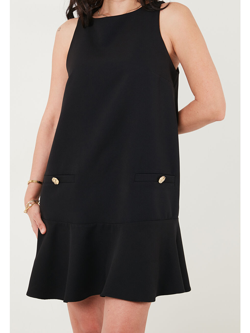 Siyah Kolsuz Mini Boy Cepli Elbise 6525734-5