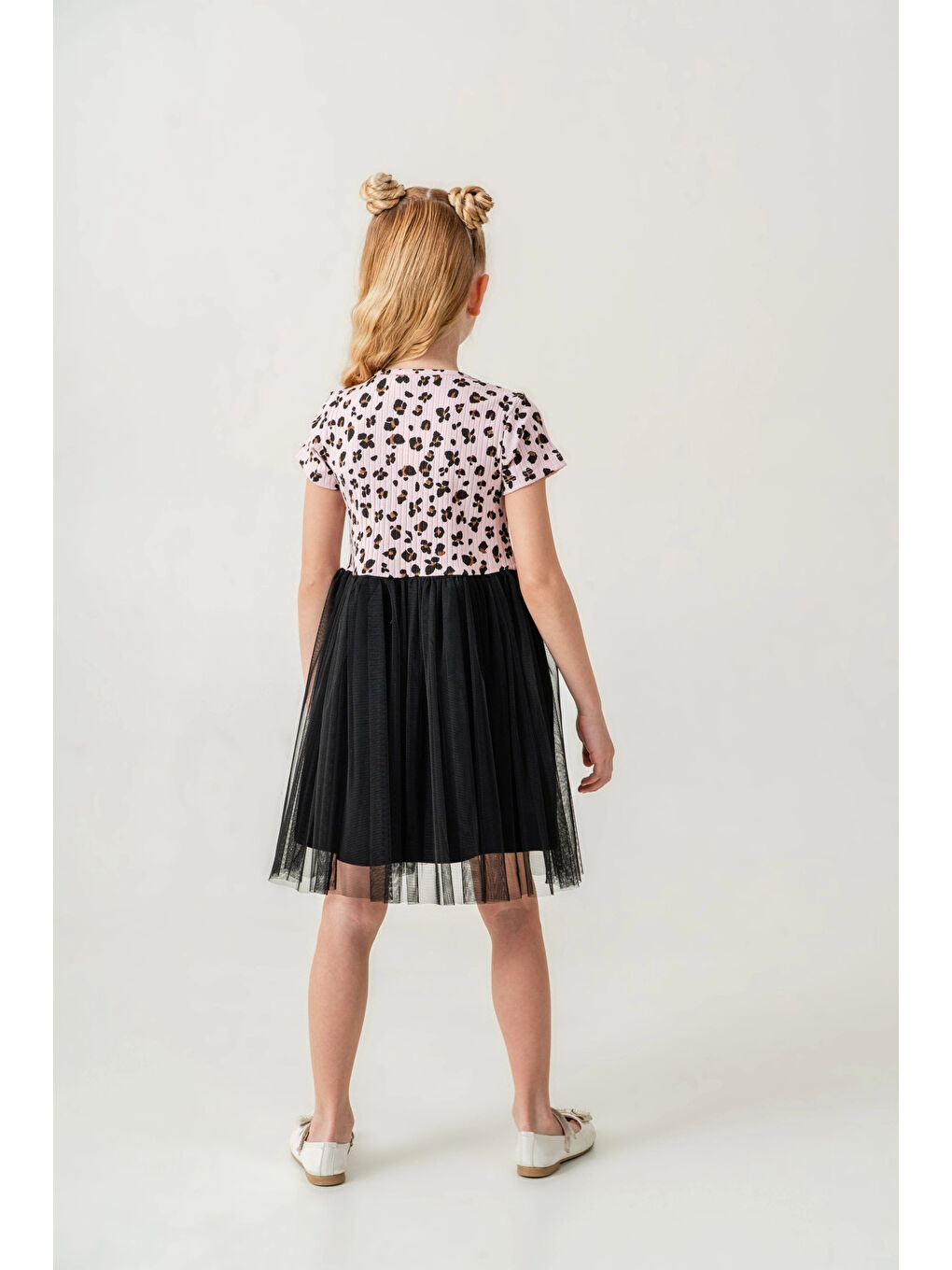 Pembe Çiçek Desenli Bolero Detaylı Kız Çocuk Elbise 008-3