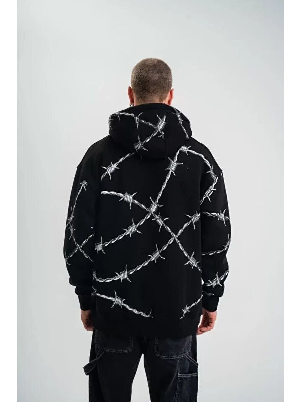 POLIZEI Premium Kalite Kapüşonlu Varak Ve Pano Baskılı Sweatshirt - Siyah-3