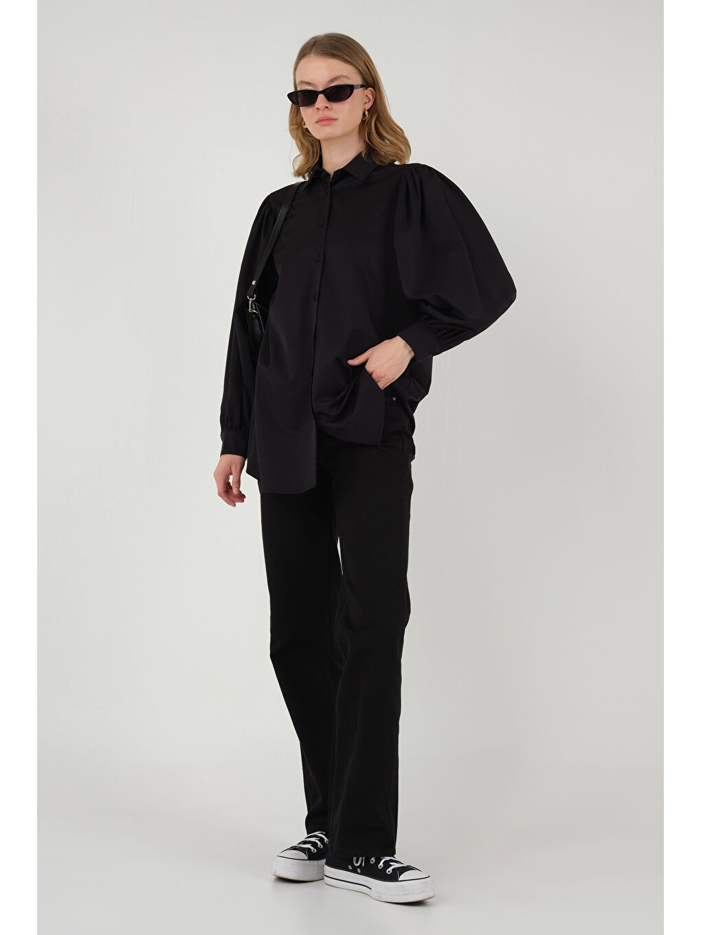 Balon Kol Gömlek Siyah-2