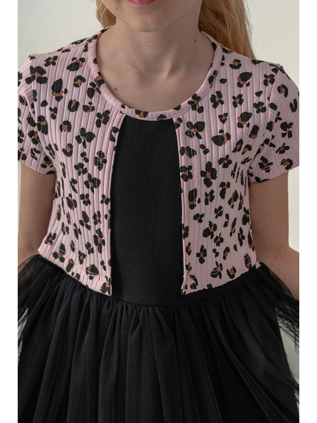 Pembe Çiçek Desenli Bolero Detaylı Kız Çocuk Elbise 008-4